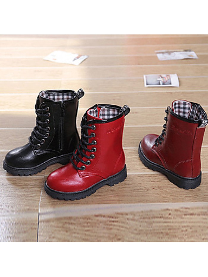 Girl's Boots Fall / Winter Snow Boots / Comfort PU Dress / Casual Flat Heel Zipper Black / Red / Burgundy Walking