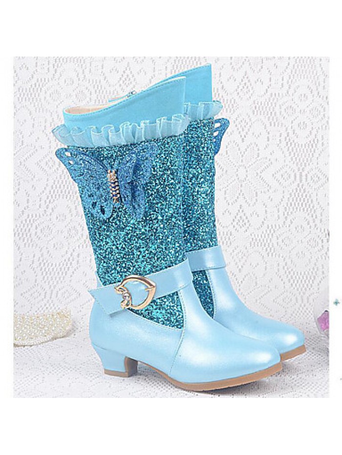 Girls Cinderella Suede Boots Princess Shoes Soft Bottom Dress shoesPrincess Fur Low Heel Knee High Boots