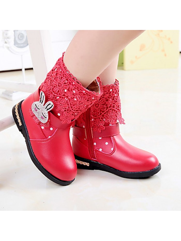 Girl's Boots Spring / Fall Combat Boots Synthetic Casual Flat Heel Zipper Pink / Red Others