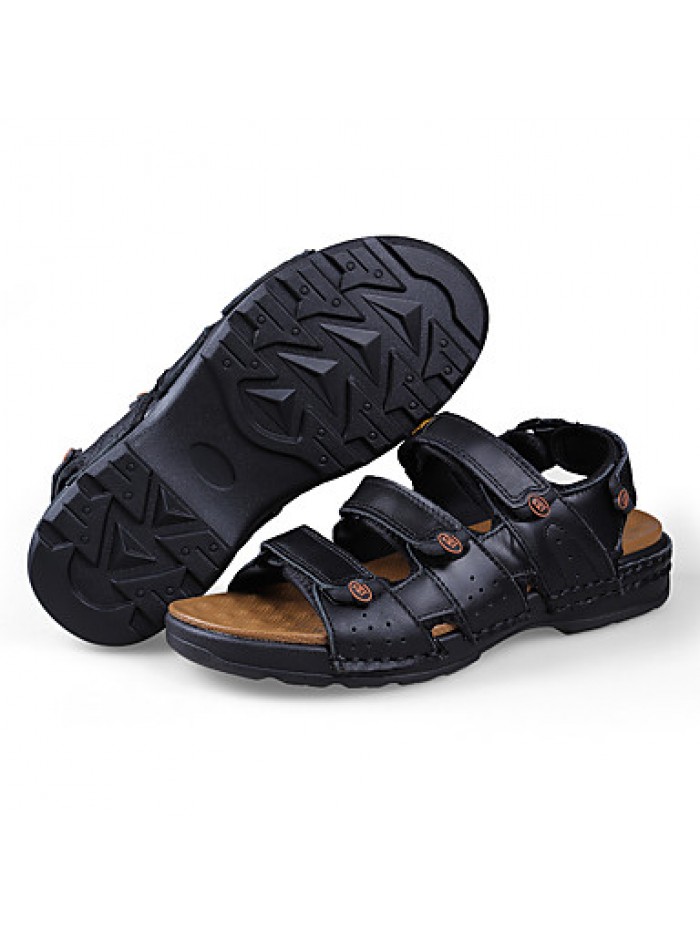 Men's Shoes Outdoor / Office & Career / Athletic / Dress / Casual Nappa Leather Sandals Black / Brown