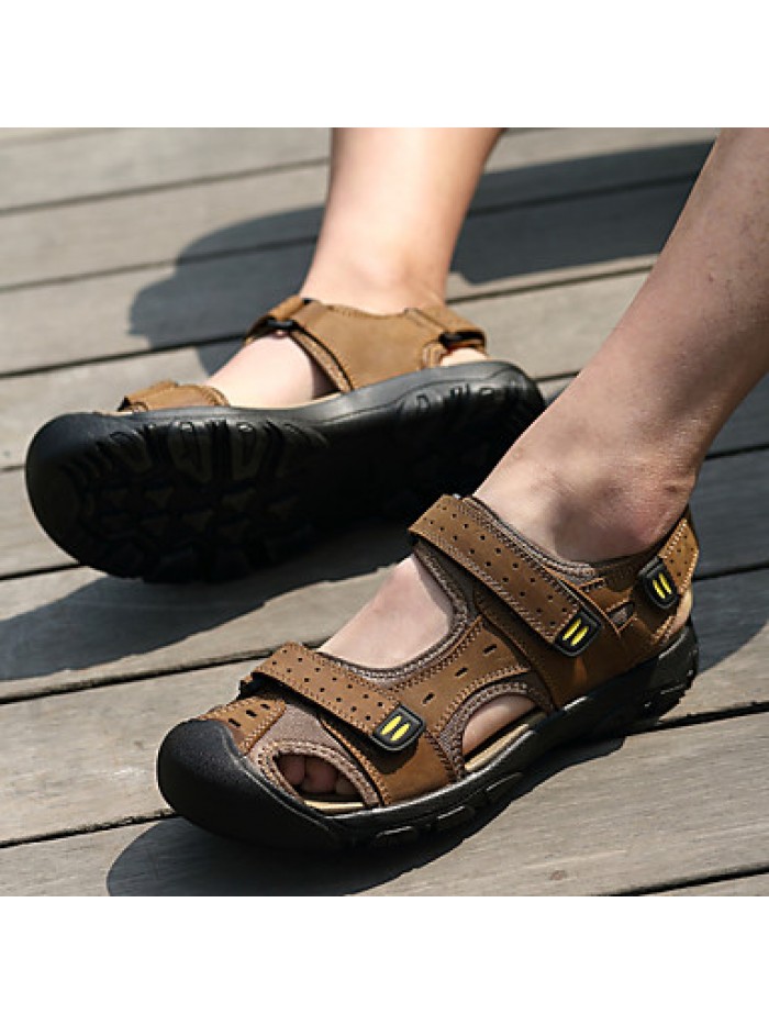 Men's Shoes Outdoor / Casual Nappa Leather / Fabric Sandals Brown / Yellow / Khaki