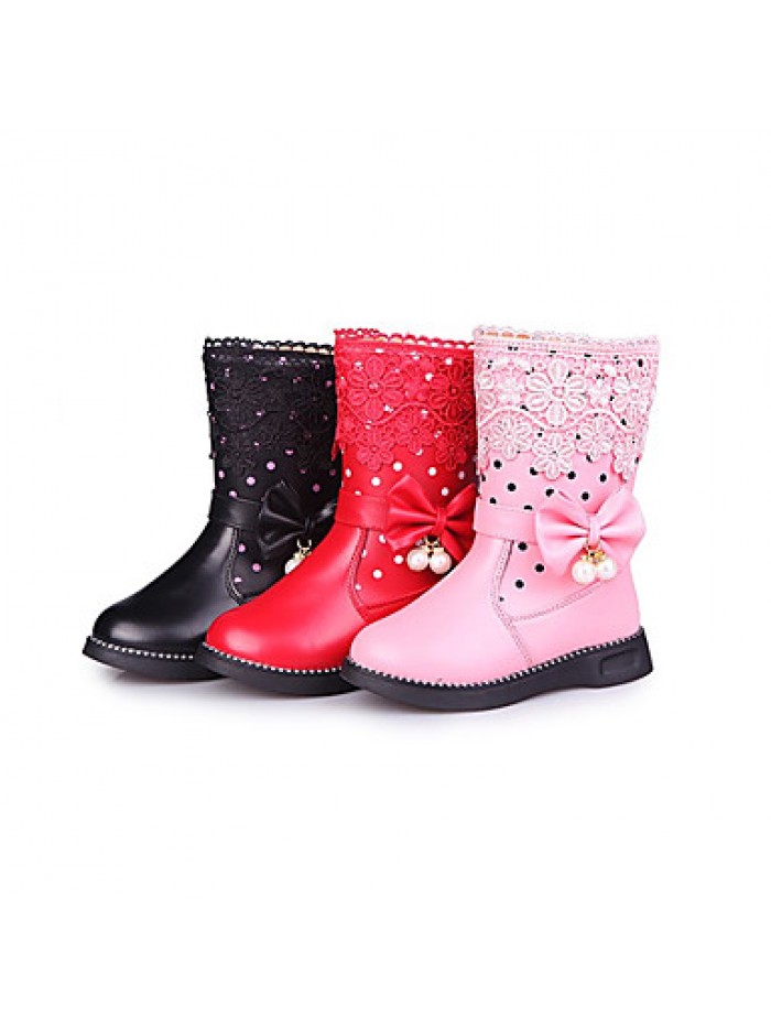 Girl's Boots Spring / Fall Combat Boots PU Casual Flat Heel Zipper Black / Pink / Red Others