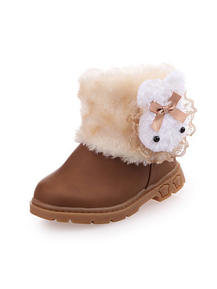 Girl's Boots Fall / Winter Fashion Boots PU Outdoor / Casual Flat Heel Fur Brown / Pink / Red Walking