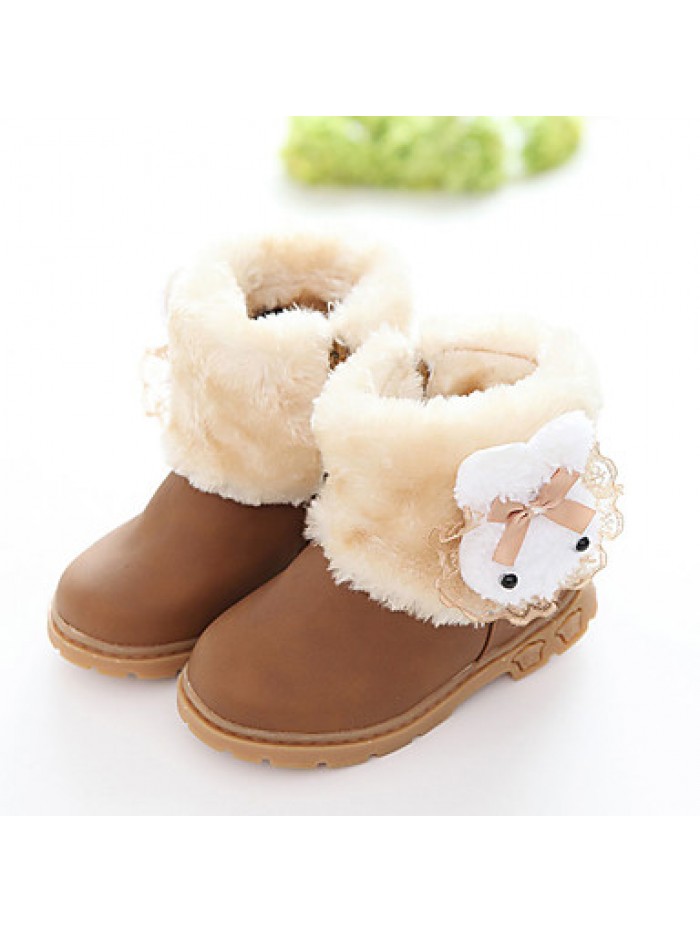 Girl's Boots Fall / Winter Fashion Boots PU Outdoor / Casual Flat Heel Fur Brown / Pink / Red Walking