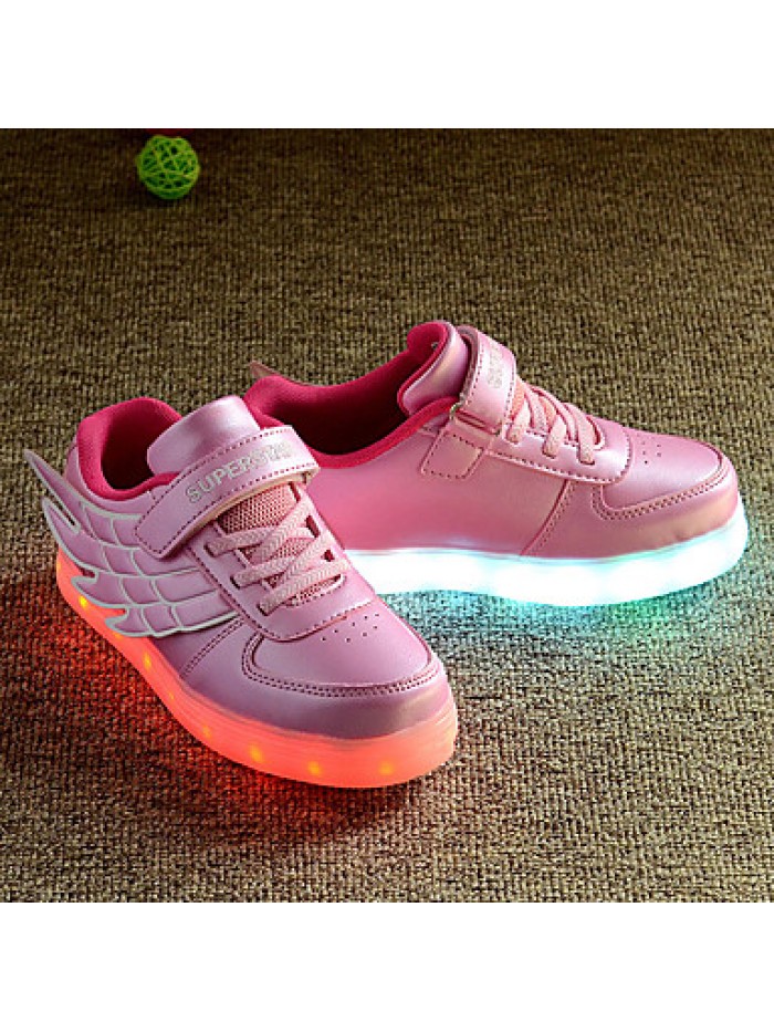 LED Girl's Sneakers Spring / Fall Comfort Tulle / PU Casual Flat Heel Magic Tape / LED Blue / Pink / White Walking