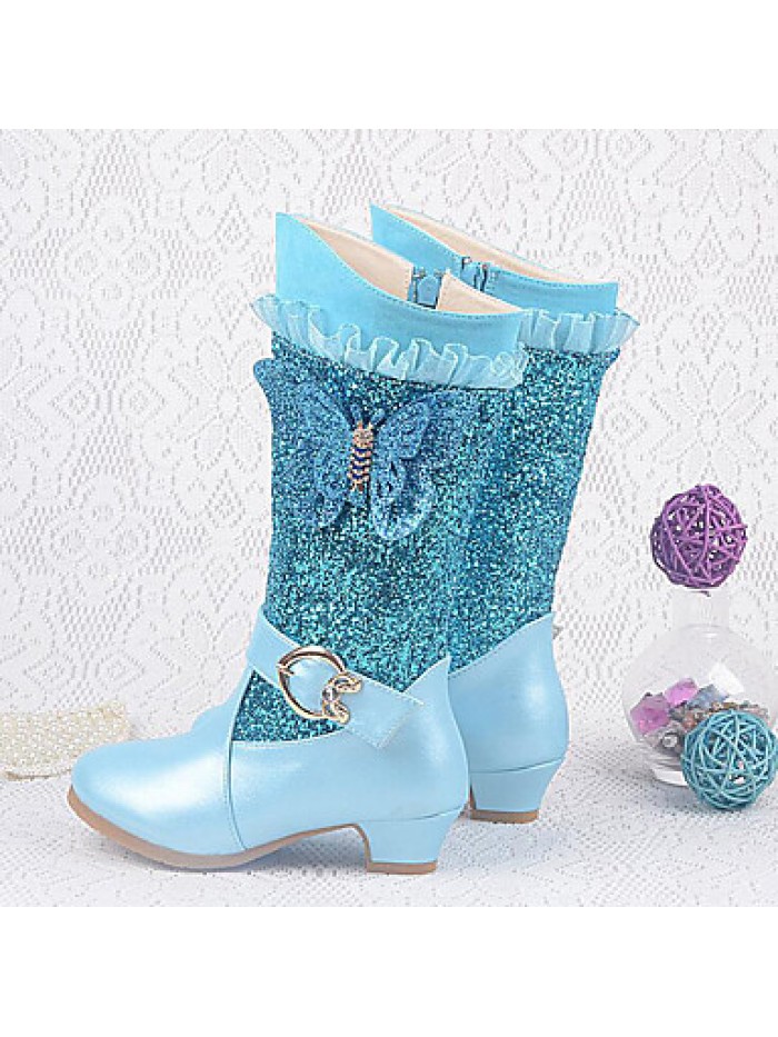 Girls Cinderella Suede Boots Princess Shoes Soft Bottom Dress shoesPrincess Fur Low Heel Knee High Boots