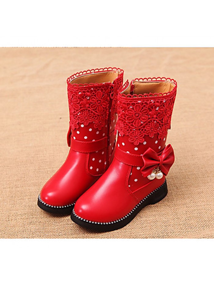 Girl's Boots Spring / Fall Combat Boots PU Casual Flat Heel Zipper Black / Pink / Red Others