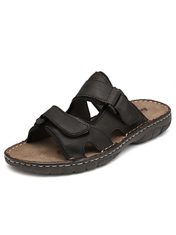 Men's Shoes Outdoor / Work & Duty / Casual Leather Sandals Black / Brown / Khaki