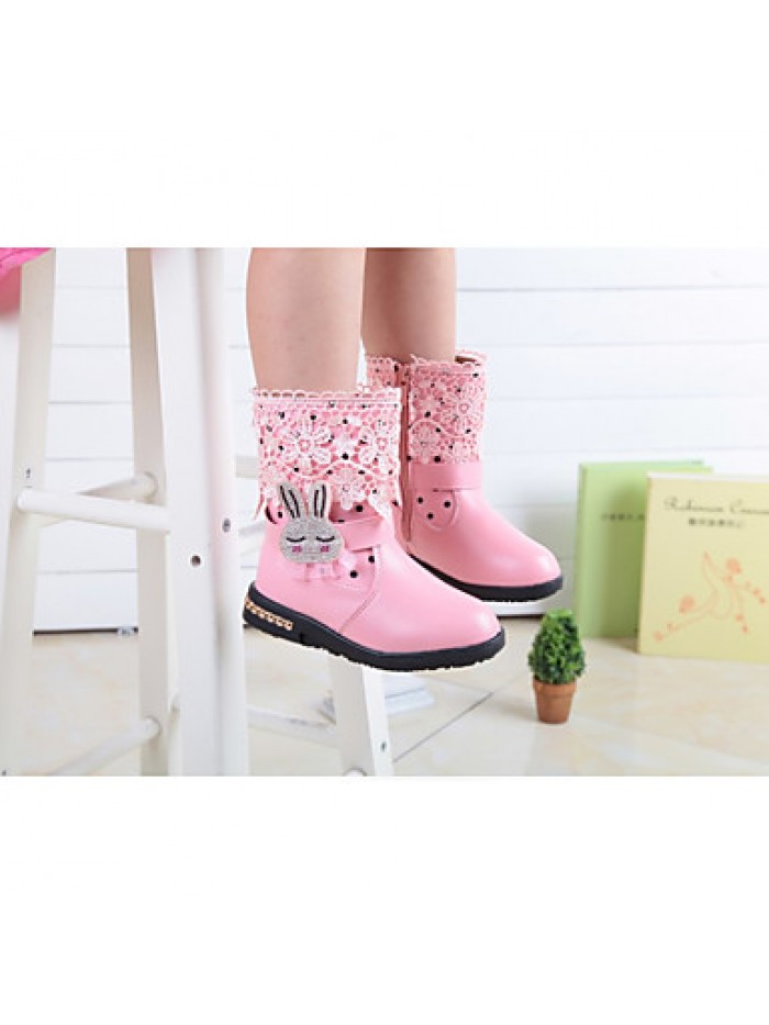 Girl's Boots Spring / Fall Combat Boots Synthetic Casual Flat Heel Zipper Pink / Red Others