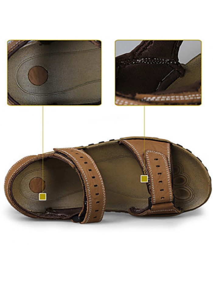 Men's Shoes Outdoor / Office & Career / Athletic / Casual Nappa Leather Big size Sandals Khaki