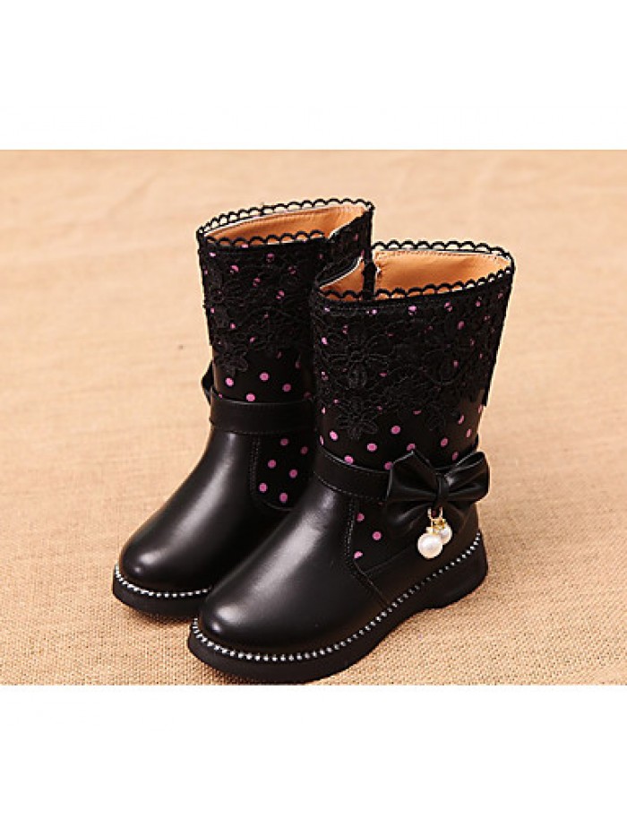 Girl's Boots Spring / Fall Combat Boots PU Casual Flat Heel Zipper Black / Pink / Red Others