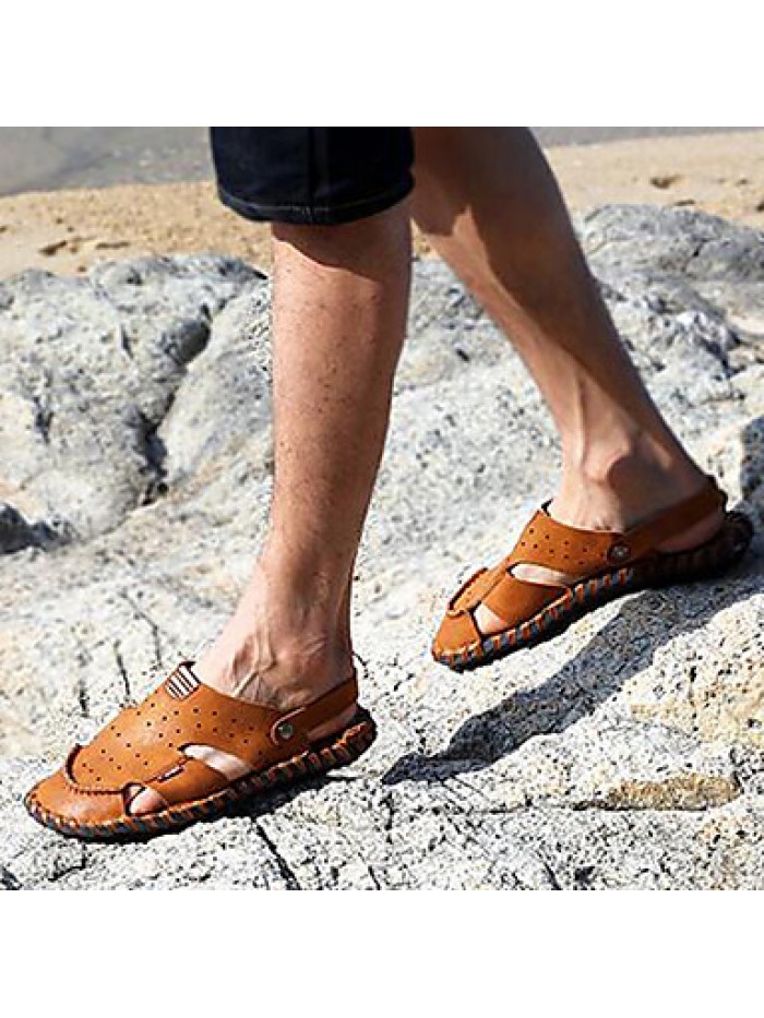 Men's Shoes Outdoor / Office & Career / Athletic / Dress / Casual Nappa Leather Sandals / Flip-Flops Brown