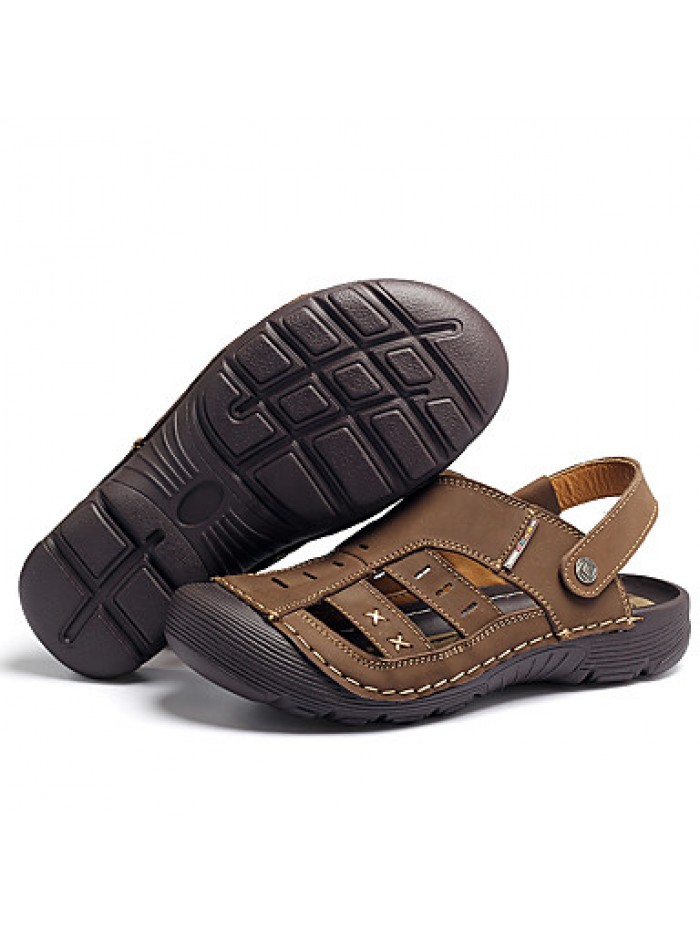 Men's Genuine Leather Slippers Outdoor Comfortable Sandals Beach Shoes