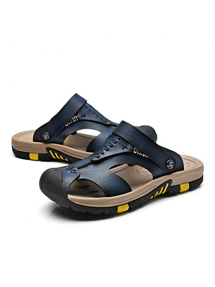 Men's Genuine Leather Slippers Outdoor Flip-Flops Comfortable Sandals