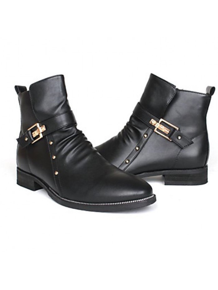 Shoes Casual Leather Boots Elevator Shoes Black