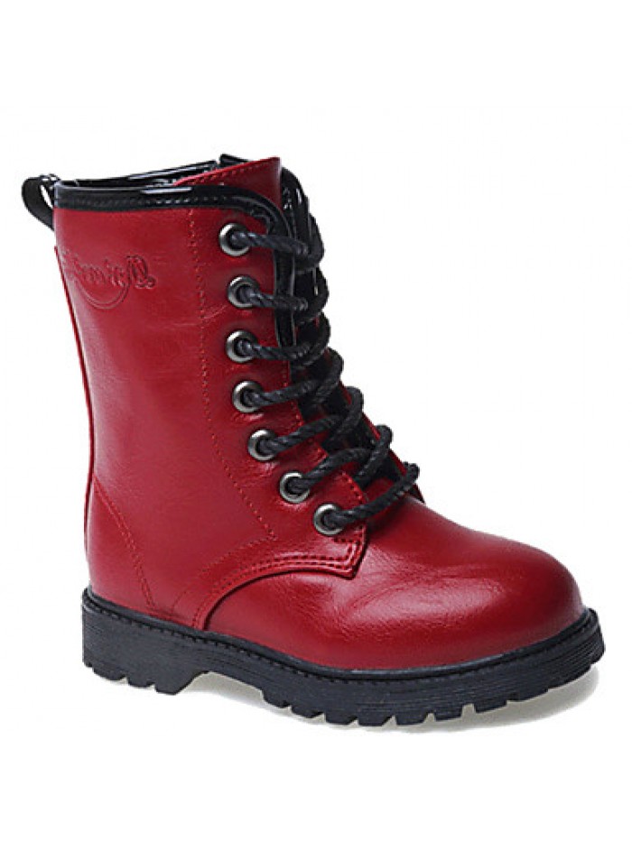 Girl's Boots Fall / Winter Snow Boots / Comfort PU Dress / Casual Flat Heel Zipper Black / Red / Burgundy Walking