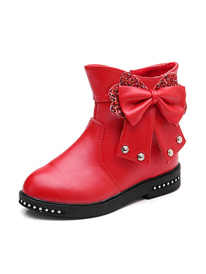 Girl's Boots Fall / Winter Comfort PU Casual Flat Heel Zipper Black / Pink / Red Walking