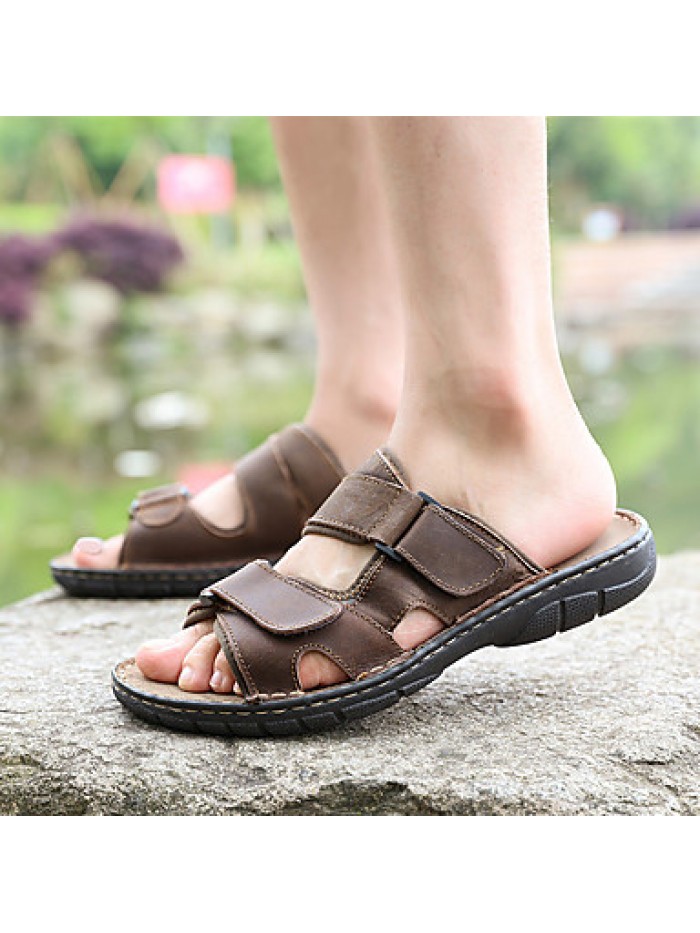 Men's Shoes Outdoor / Work & Duty / Casual Leather Sandals Black / Brown / Khaki