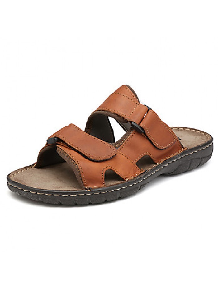 Men's Shoes Outdoor / Work & Duty / Casual Leather Sandals Black / Brown / Khaki