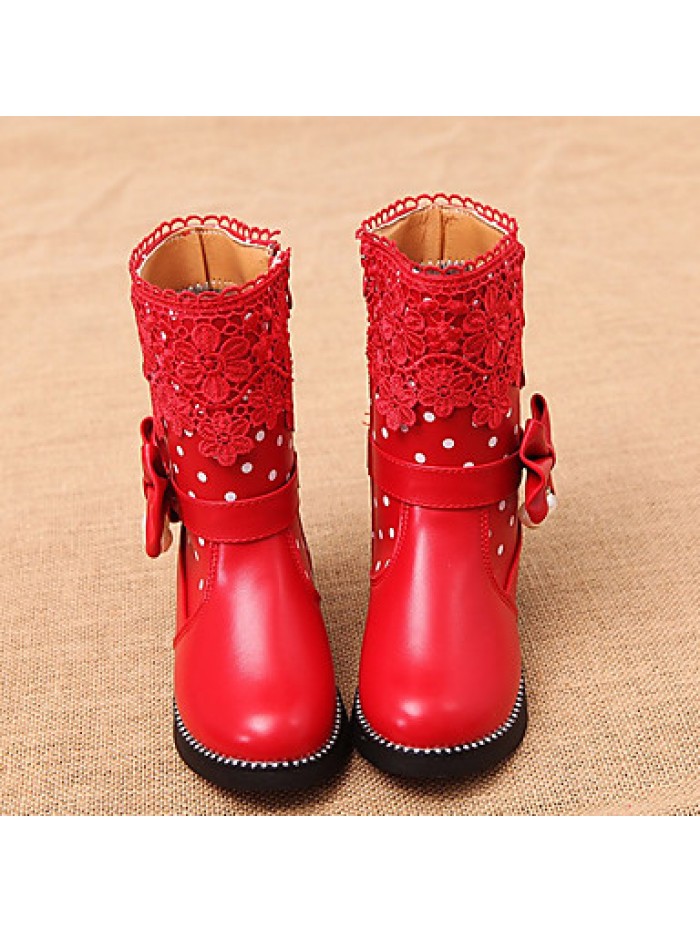 Girl's Boots Spring / Fall Combat Boots PU Casual Flat Heel Zipper Black / Pink / Red Others