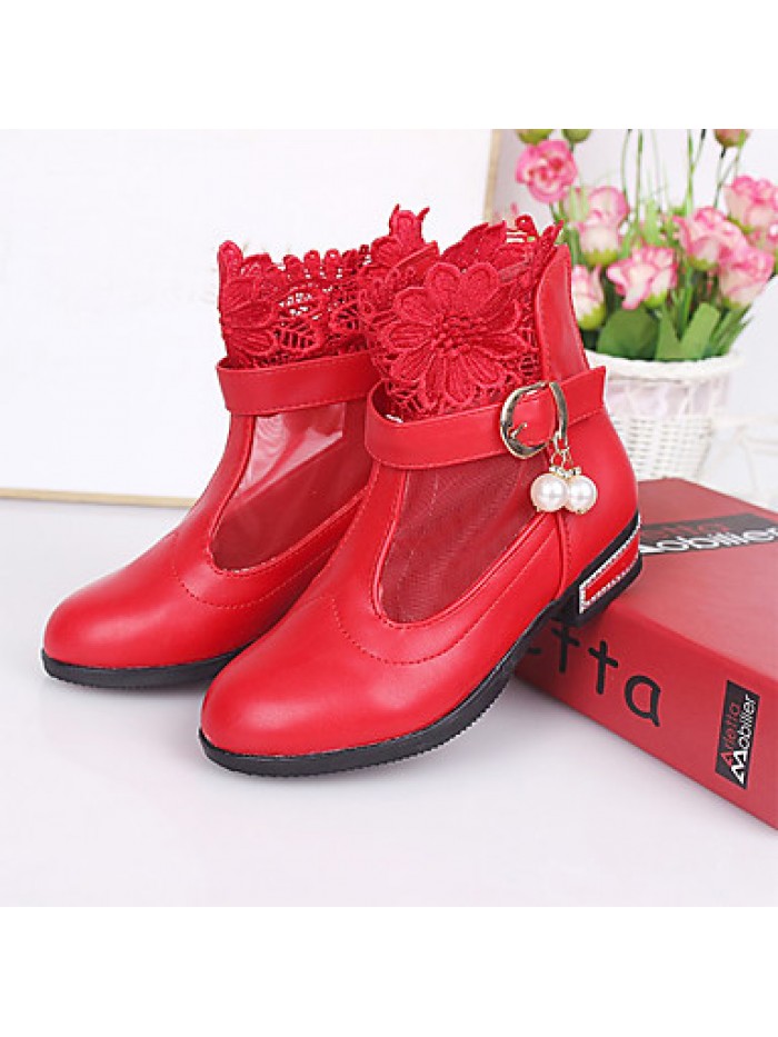 Girl's Boots Winter Comfort / Round Toe PU Dress Low Heel Others / Hook & Loop Black / Pink / Red Others