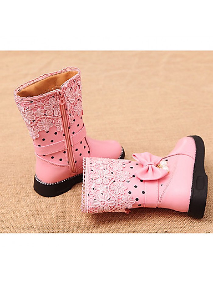 Girl's Boots Spring / Fall Combat Boots PU Casual Flat Heel Zipper Black / Pink / Red Others