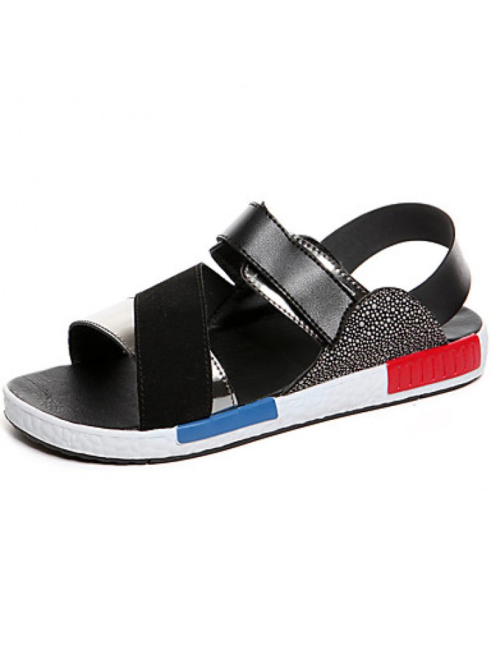 Men's Shoes Leatherette Casual Sandals Casual Flat Heel Magic Tape Silver / Gold / Multi-color