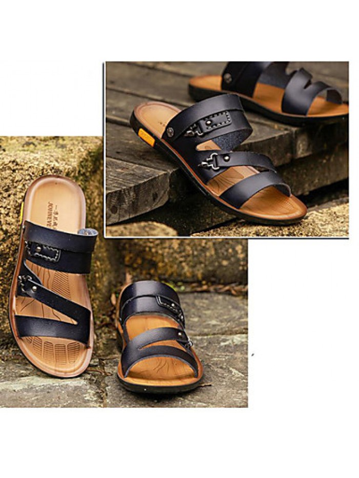 Men's Shoes Outdoor / Athletic / Casual Nappa Leather Sandals Black / Brown