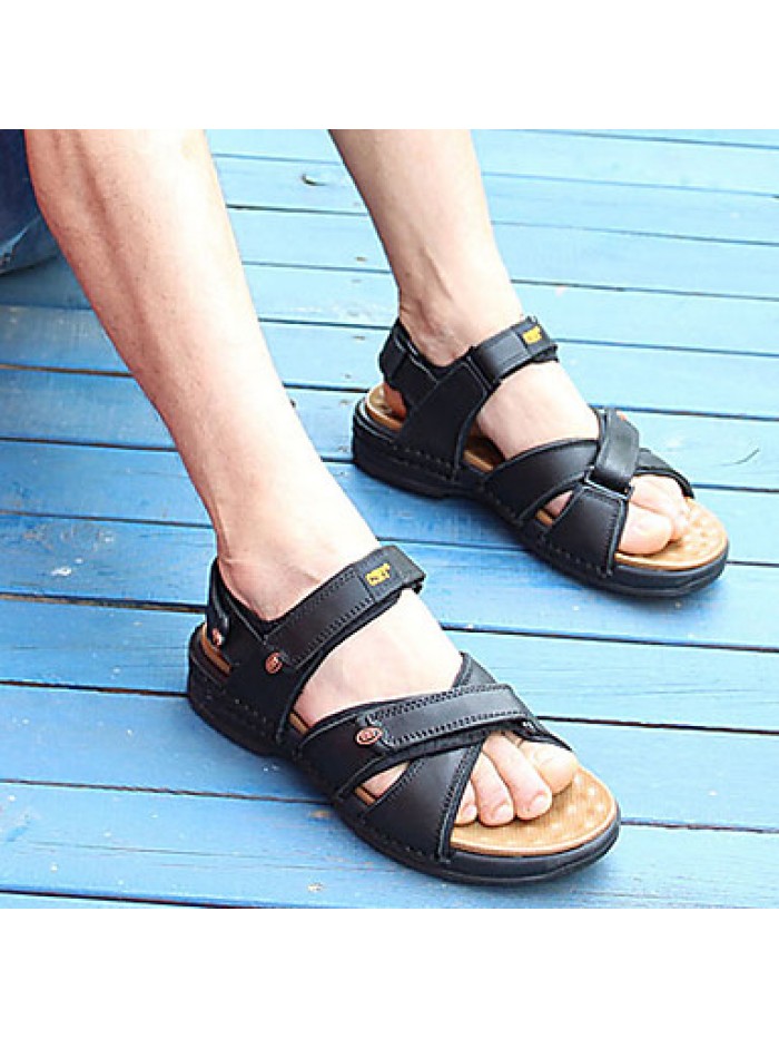 Men's Shoes Outdoor / Office & Career / Athletic / Dress / Casual Nappa Leather Sandals Black / Brown