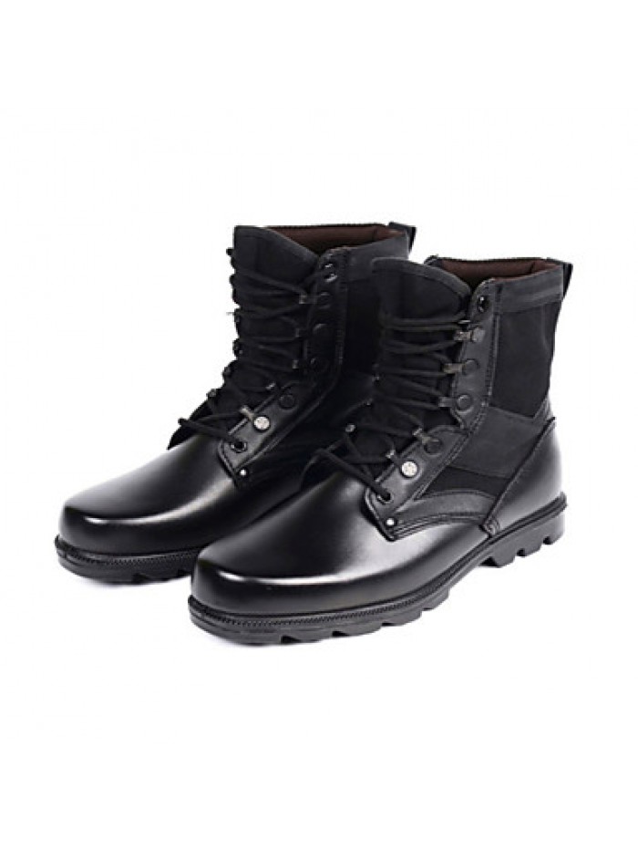 Shoes Leather / Canvas Outdoor / Athletic Boots Outdoor / Athletic Flat Heel Lace-up Black