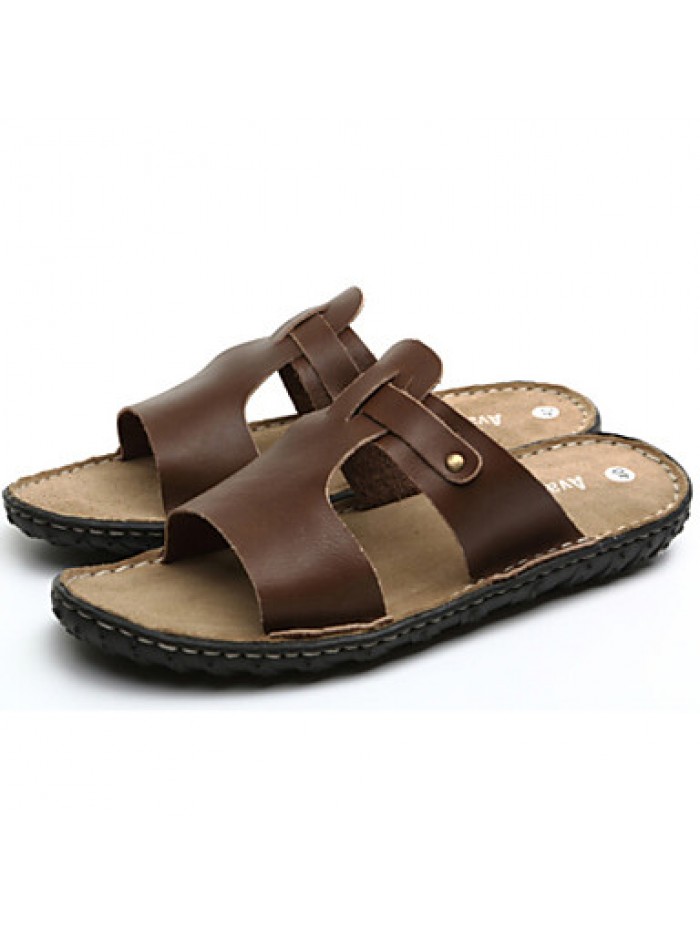 Men's Shoes Outdoor / Office & Career / Work & Duty / Athletic / Dress / Casual Nappa Leather Slippers Brown