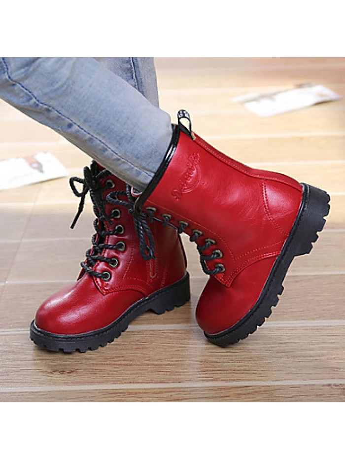 Girl's Boots Fall / Winter Snow Boots / Comfort PU Dress / Casual Flat Heel Zipper Black / Red / Burgundy Walking