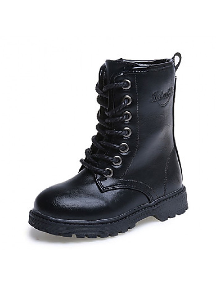 Girl's Boots Fall / Winter Snow Boots / Comfort PU Dress / Casual Flat Heel Zipper Black / Red / Burgundy Walking