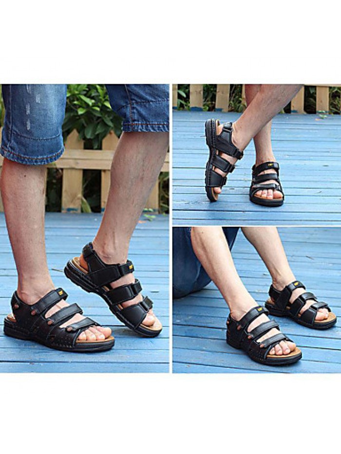 Men's Shoes Outdoor / Office & Career / Athletic / Dress / Casual Nappa Leather Sandals Black / Brown