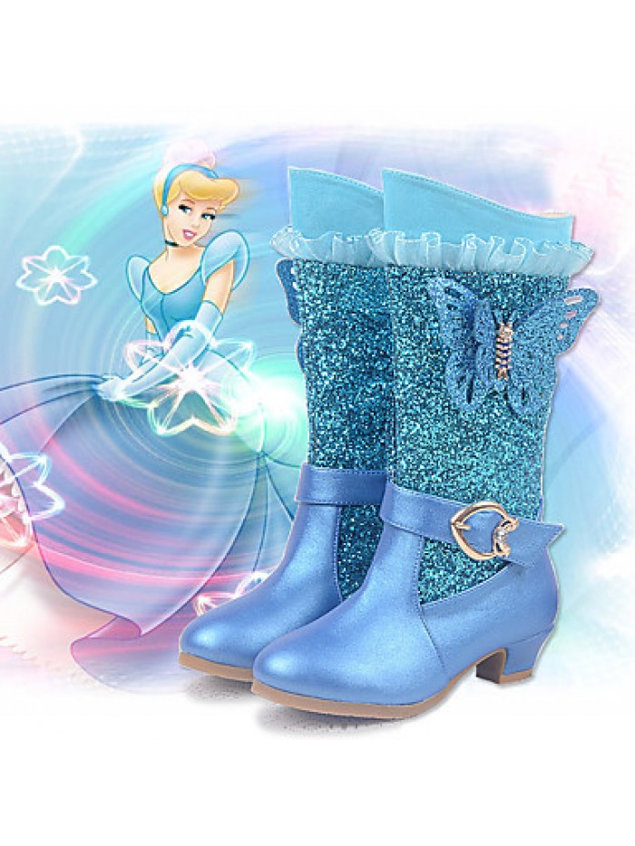 Girls Cinderella Suede Boots Princess Shoes Soft Bottom Dress shoesPrincess Fur Low Heel Knee High Boots