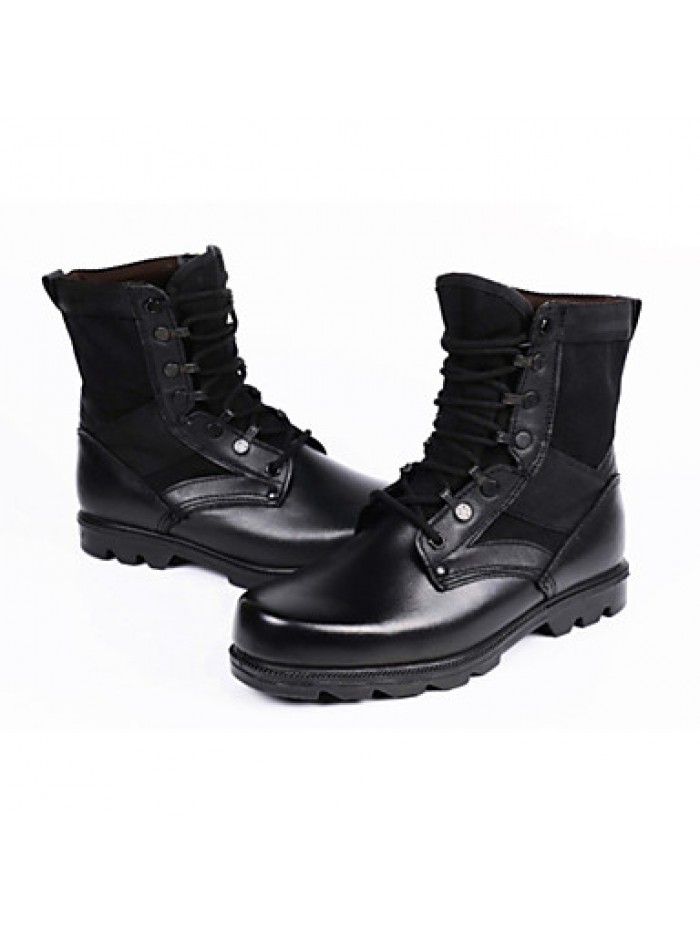 Shoes Leather / Canvas Outdoor / Athletic Boots Outdoor / Athletic Flat Heel Lace-up Black