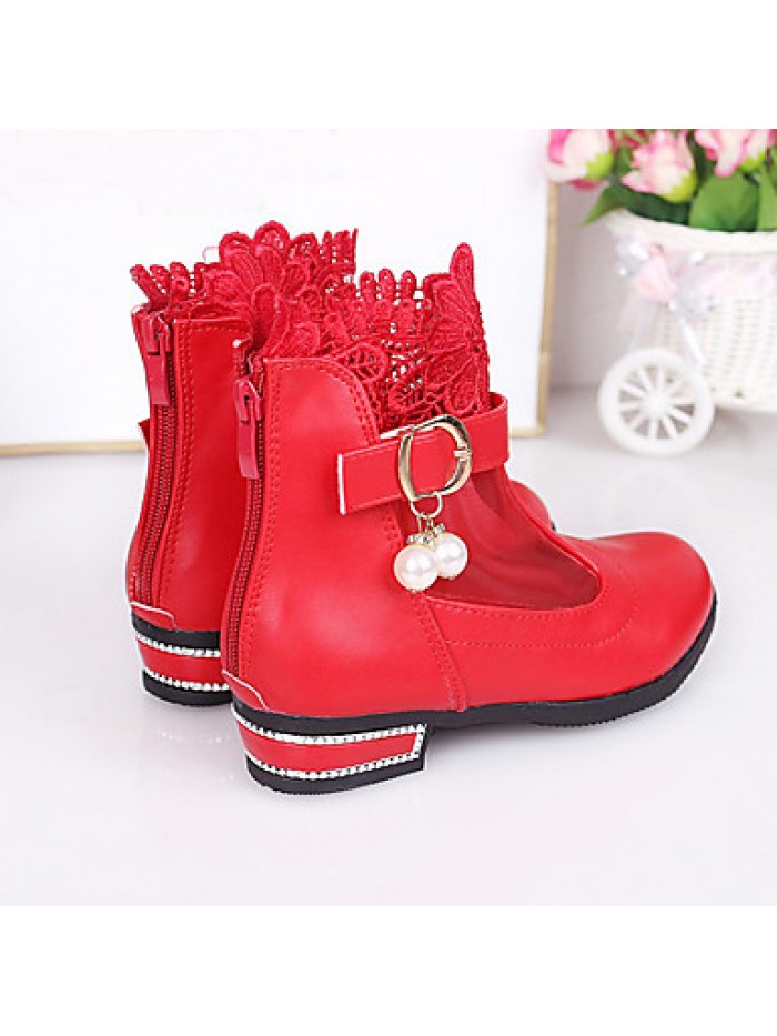 Girl's Boots Winter Comfort / Round Toe PU Dress Low Heel Others / Hook & Loop Black / Pink / Red Others