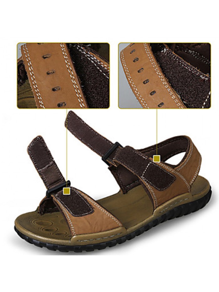 Men's Shoes Outdoor / Office & Career / Athletic / Casual Nappa Leather Big size Sandals Khaki