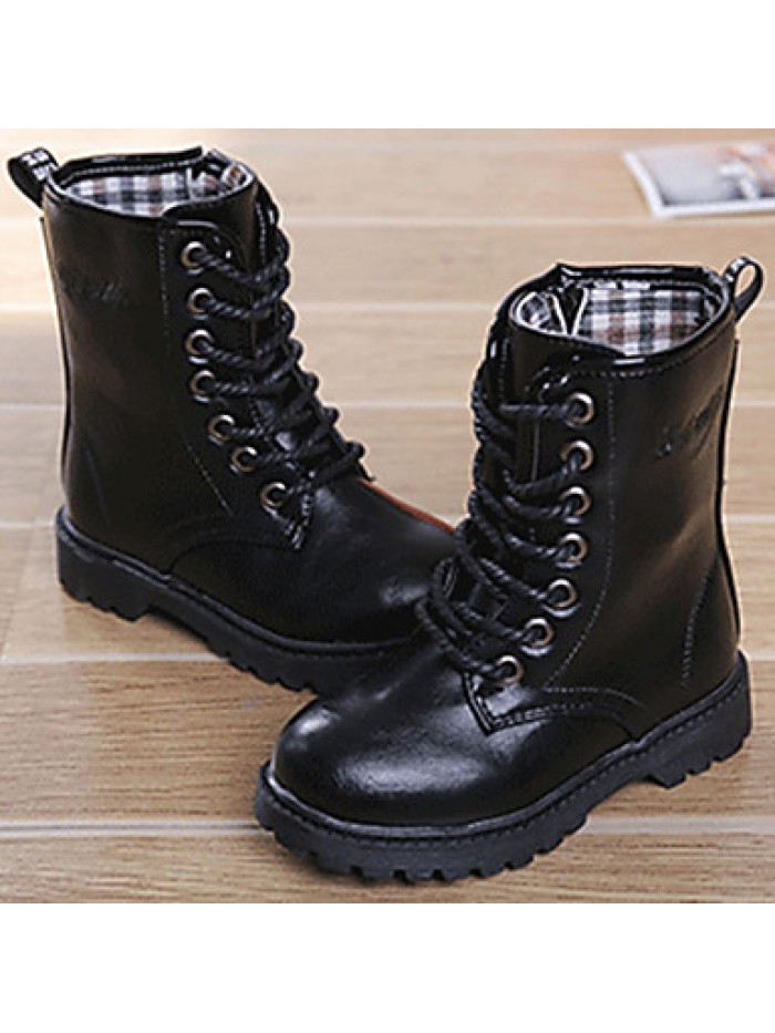 Girl's Boots Fall / Winter Snow Boots / Comfort PU Dress / Casual Flat Heel Zipper Black / Red / Burgundy Walking