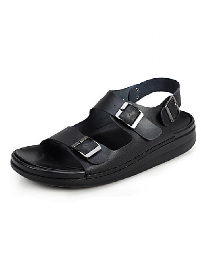 Men's Shoes Outdoor / Casual Leather Sandals / Slip-on Black / Brown / White