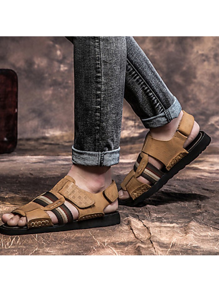 Men's Shoes Outdoor / Office & Career / Athletic / Dress /Casual Nappa Leather Sandals Big Size Black / Brown