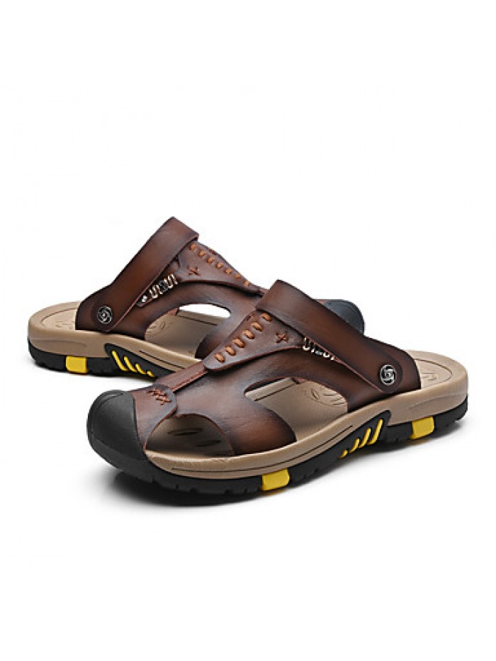 Men's Genuine Leather Slippers Outdoor Flip-Flops Comfortable Sandals