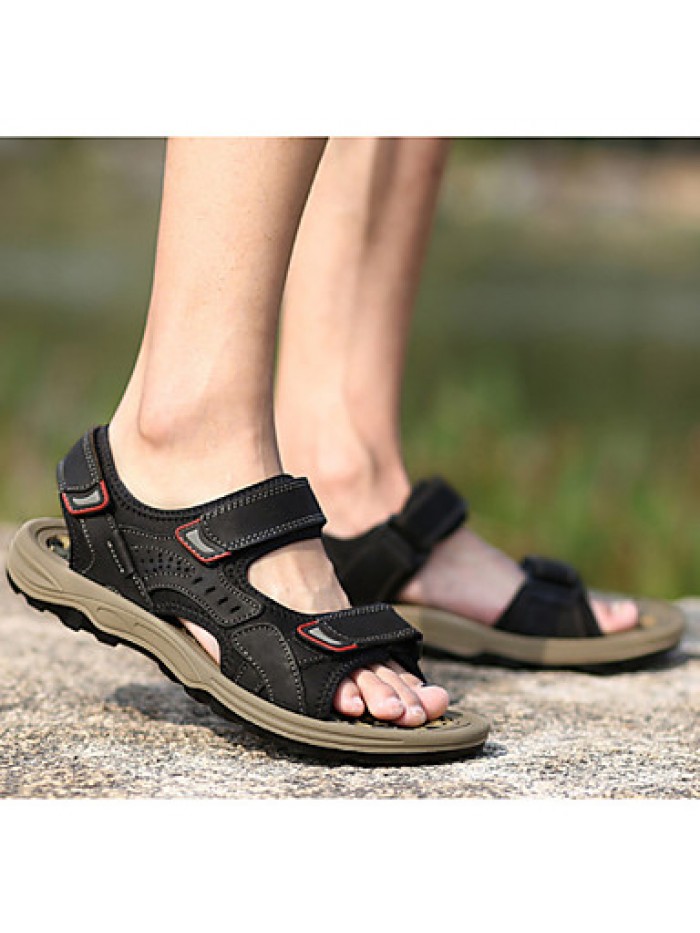 Men's Shoes Outdoor / Office & Career / Athletic / Dress / Casual Nappa Leather Sandals Black / Brown / Taupe