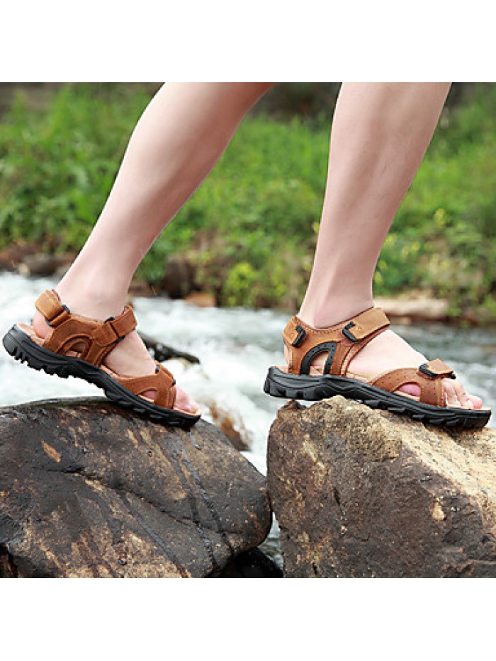 Men's Shoes Outdoor / Office & Career /Work & Duty / Athletic / Dress / Casual Nappa Leather Sandals Black/Brown