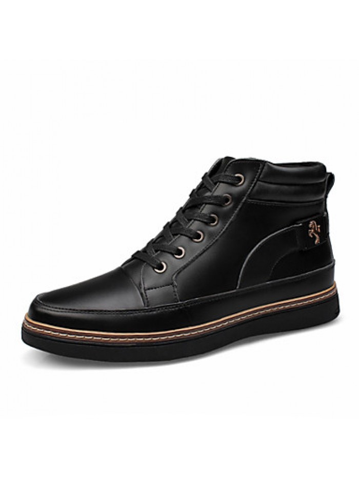 Shoes Leather Casual Boots Casual Flat Heel Lace-up Black / Brown