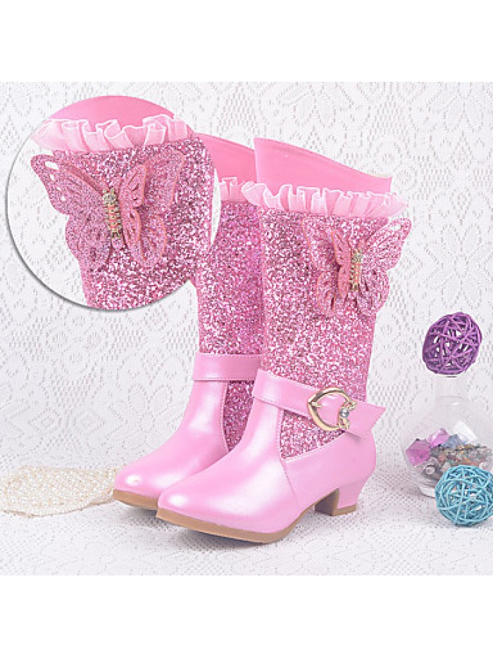 Girls Cinderella Suede Boots Princess Shoes Soft Bottom Dress shoesPrincess Fur Low Heel Knee High Boots