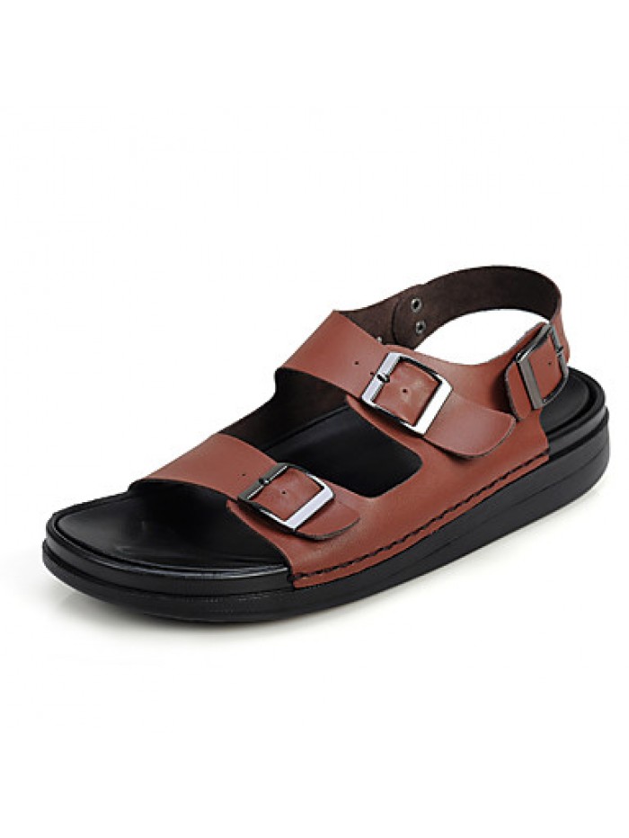 Men's Shoes Outdoor / Casual Leather Sandals / Slip-on Black / Brown / White