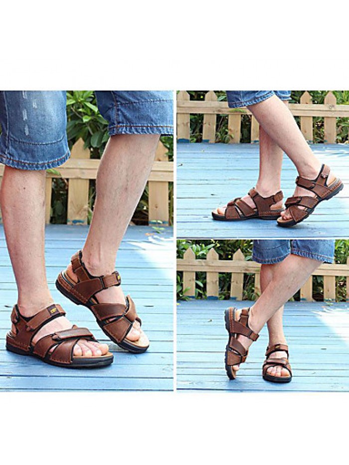 Men's Shoes Outdoor / Office & Career / Athletic / Dress / Casual Nappa Leather Sandals Black / Brown