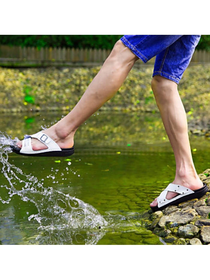 Men's Shoes Outdoor / Office & Career / Athletic / Dress / Casual Nappa Leather Slippers Black / White