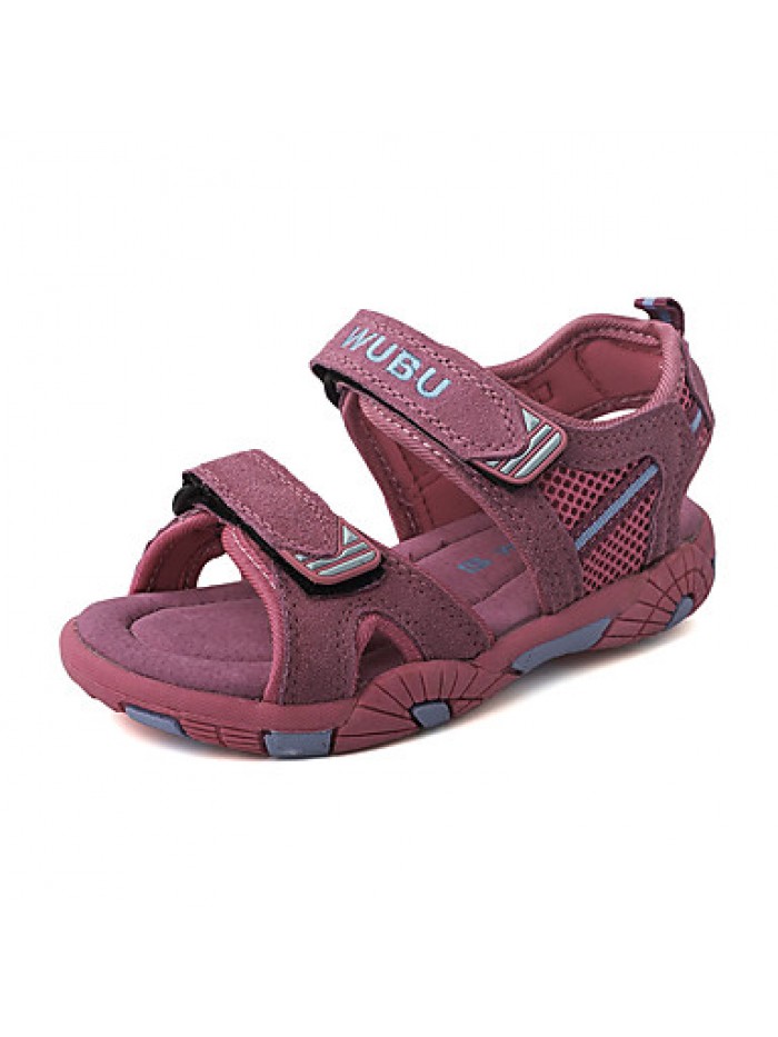 Girls' Shoes Outdoor / Casual Cowhide / Flats Summer Comfort / Open Toe / Flats Flat Heel Buckle / Magic Tape Red